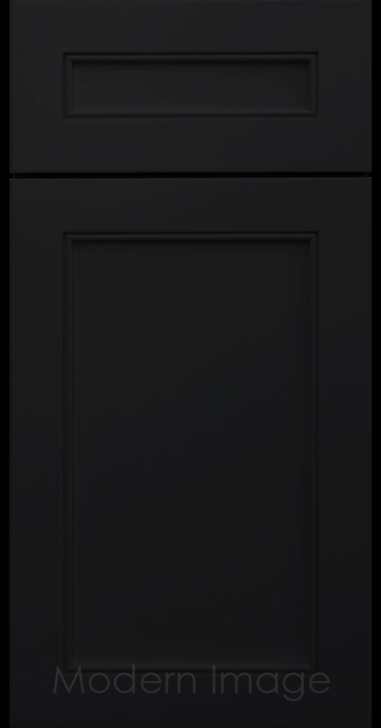 Highland Black painted Shaker kitchen cabinet door with wide rails and a flat center panel.